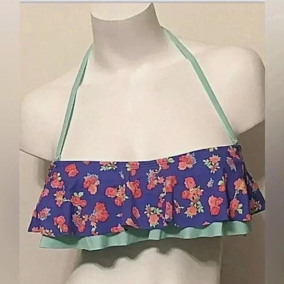 💥🆕BONGO PURPLE ROSE FLORAL FETE FLOUNCE STRAPLESS  BIKINI TOP S🆕 - Picture 1 of 6